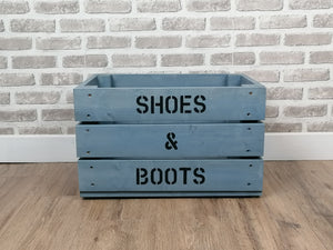 Shoes & Boots Storage Box /Crate Finished In Grey Wood stain