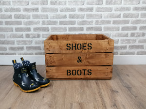 Shoes & Boots Storage Box /Crate Finished In Medium Oak Wood stain