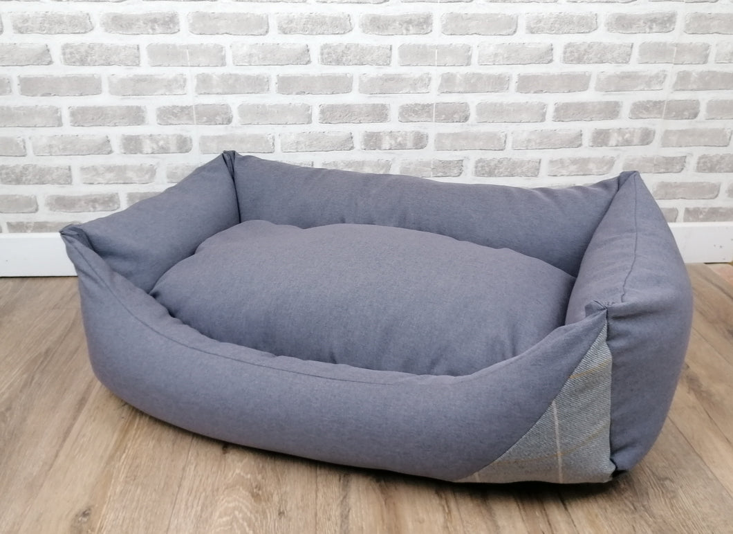 Grey Fabric Dog Bed With Side Edge Panel In Various Sizes