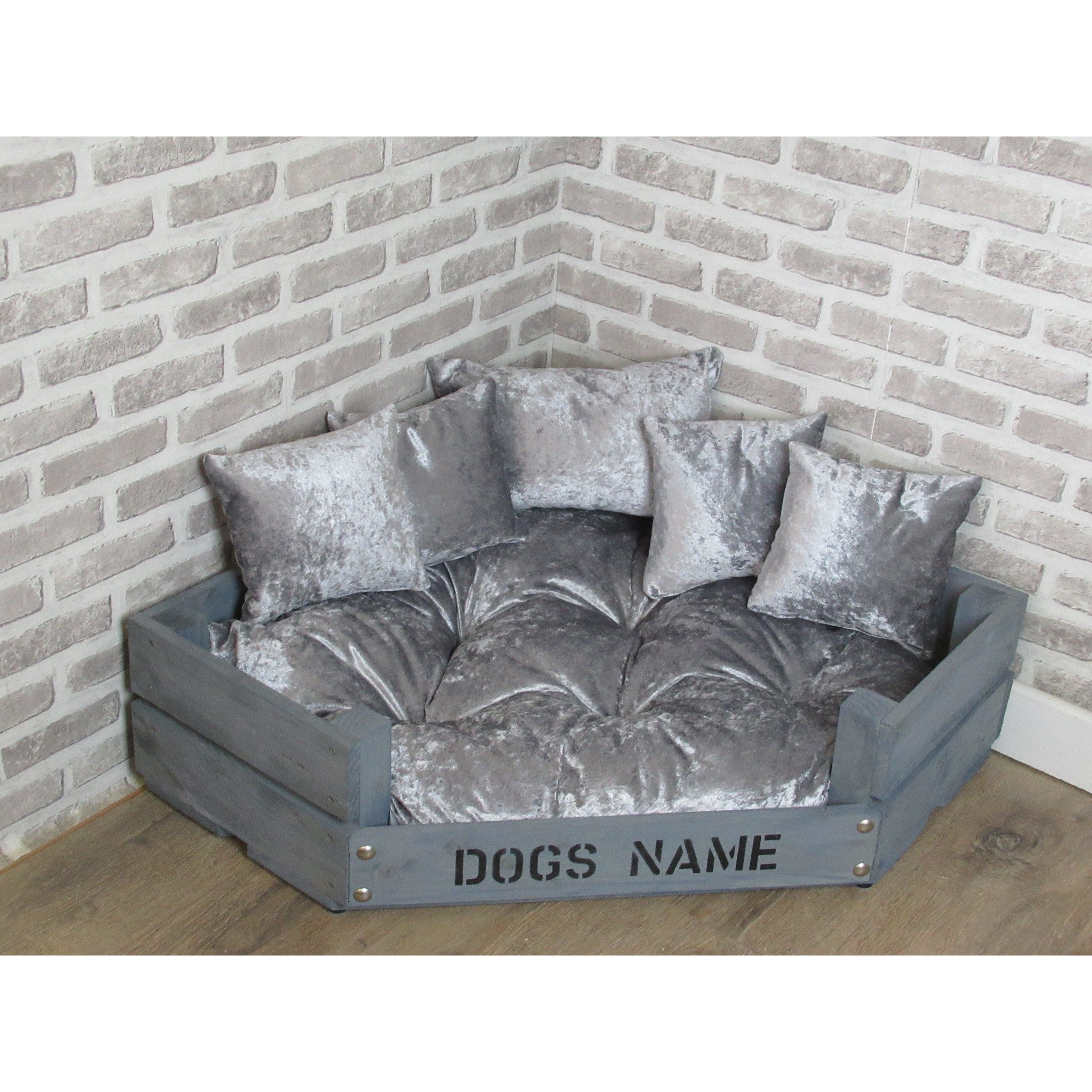 Silver velvet dog bed sale