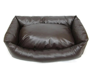 Brown Faux Leather Dog Bed