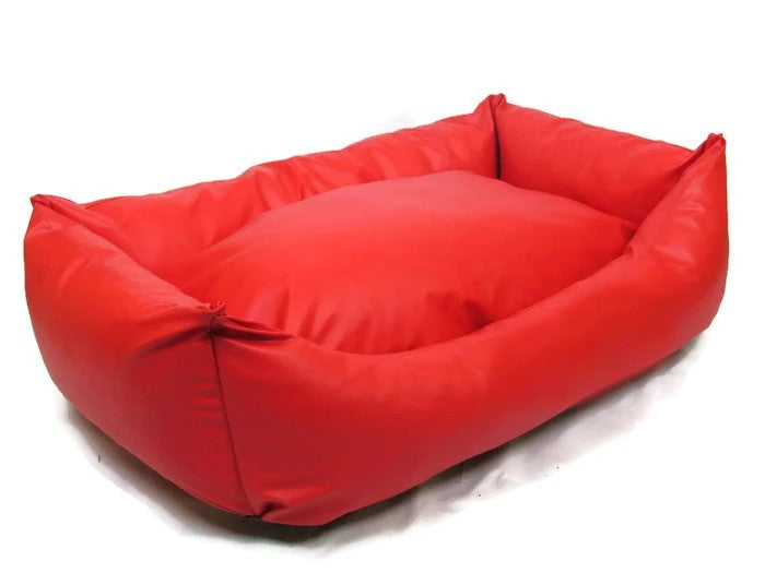 Red Faux Leather Dog Bed Fluffsters