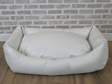Load image into Gallery viewer, Ivory Faux Leather Dog Bed