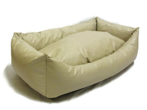 Cream Faux Leather Dog Bed