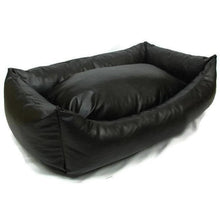 Load image into Gallery viewer, Black Faux Leather Dog Bed