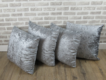 Load image into Gallery viewer, 22&quot; Grey Crush Velvet Cushion Covers With Inserts -Set of 4