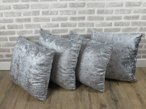 22" Grey Crush Velvet Cushion Covers With Inserts -Set of 4