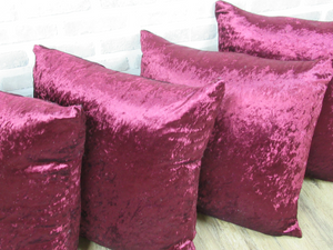 22" Wine Purple Crushed Velvet Cushion Covers With Inserts -Set of 4