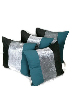 22" Grey & Teal Cushion Covers With Inserts -Set of 4