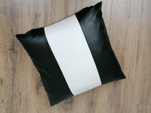 Load image into Gallery viewer, 22&quot; Black/White Panelled Faux Leather Cushion Covers With Inserts -Set of 4