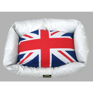 Large White Faux Leather Union Jack Dog Bed