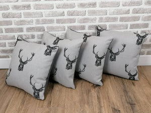 18" Grey Highland Stag Cushion Covers With Inserts -Set of 2, 4 or 6