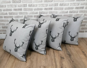22" Grey Highland Stag Cushion Covers With Inserts -Set of 2, 4 or 6