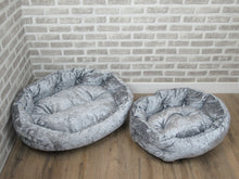 Load image into Gallery viewer, Grey Crushed Velvet Dog / Cat Bed With Button Style Stitch