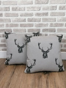 22" Grey Highland Stag Cushion Covers With Inserts -Set of 2 or 4
